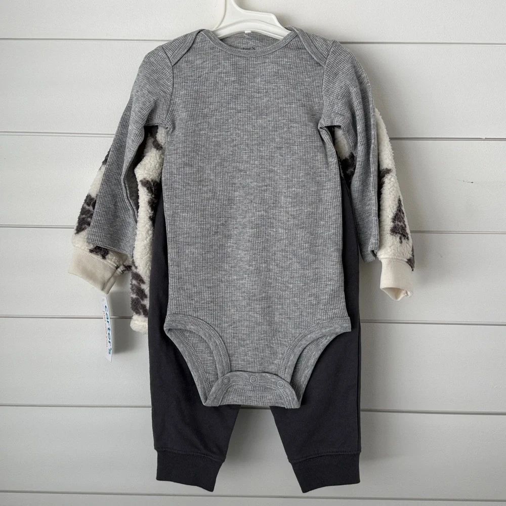 NWT-Carter's 12mo Boy’s Gray and White Fleece Set - Picture 3 of 5
